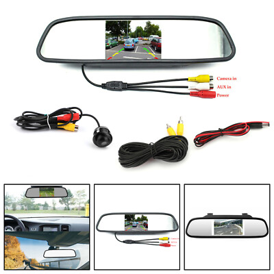 HD Reverse Car Camera + 4.3'' Mirror Auto-Monitor Kit Vehicle Security System F2