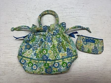 Vera Bradley English Meadow Emma Cinch Bucket Bag w/ Wallet Blue Green Floral