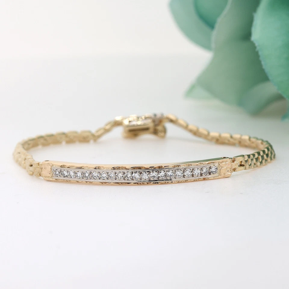 0.50 TW Diamond Bar Square Link Chain Bracelet 14K Two-Tone 6.5" Ladies Estate - Image 3 of 4