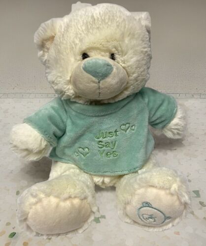 Kellytoy Bear Stuffed Plush Animal 11” White 2009 With Shirt Just Say Yes NWT