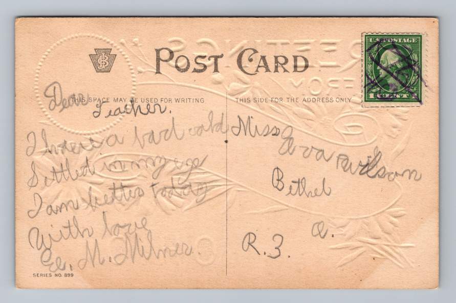 Greetings from BETHEL Ohio Antique Clermont County Postcard Hand