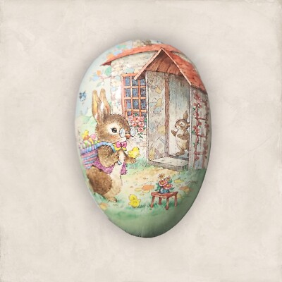 EASTER EGG-Handmade in Germany Echt Erzgebirge region Cottage Bunnies and Chicks