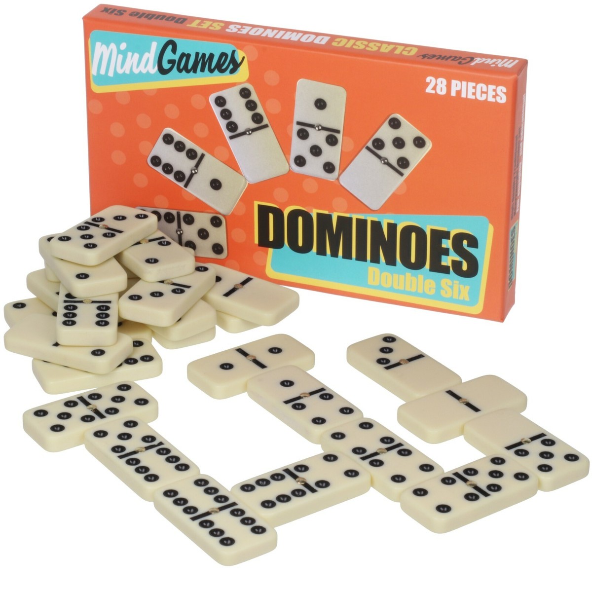 Mind Games Dominoes Set Cream Double Six 28 Pieces Travel Box