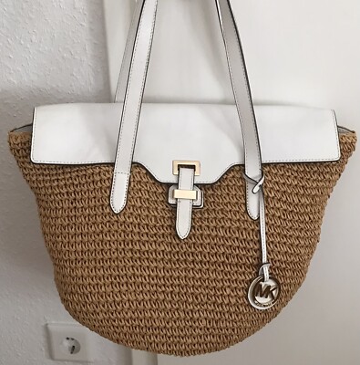 Michael Kors Stroh Tasche Shopper mit Echtleder - Logofutter - keine Flecken-