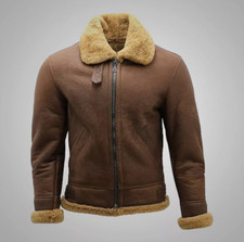 Giubbotto Giacca Uomo B3 WW2 Bomber Aviatore RAF Pelle di Pecora Shearling Vera Pelle Marrone