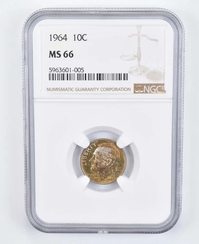 MS66 1964 Roosevelt Dime - Graded NGC Great Tone *8015