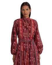 Lauren Ralph Lauren Multicolor Geo-Strip Belted Voile Fit & Flare Dress Size 10