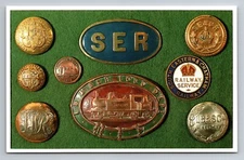 Postcard Historical RailRoad Buttons and Badges,Vintage Unposted Circa 1955  PC