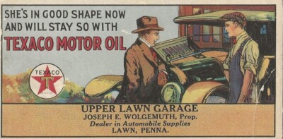 TEXACO MOTOR OIL AUTO SERVICE STATION INK BLOTTER Upper Lawn Garage Lawn, PA