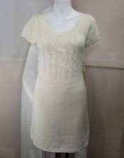 L.E.I. Sweater Dress Junior M Cream White Taylor Cable Short Preppy Church NEW