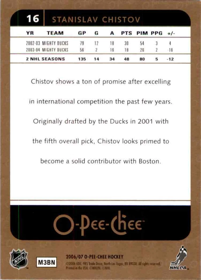 2006-07 O-Pee-Chee Stanislav Chistov #16 - Image 2 of 2