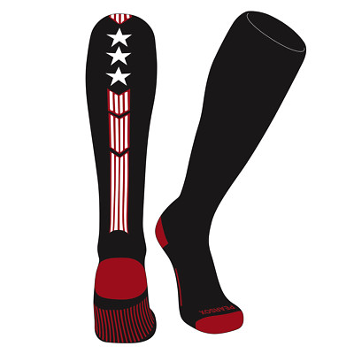 PEAR SOX Elite USA Stripe Knee High Sports Socks - Black, Red, White