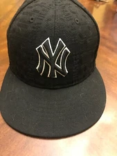 MLB NEW YORK YANKEES Fittes Baseball Hat By NEW ERA 7 3/8 Black W/ Black Logo