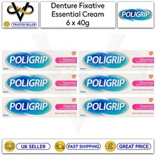 6 x Poligrip Essential Denture Fixative Cream 40g Secure Hold Flavour Free