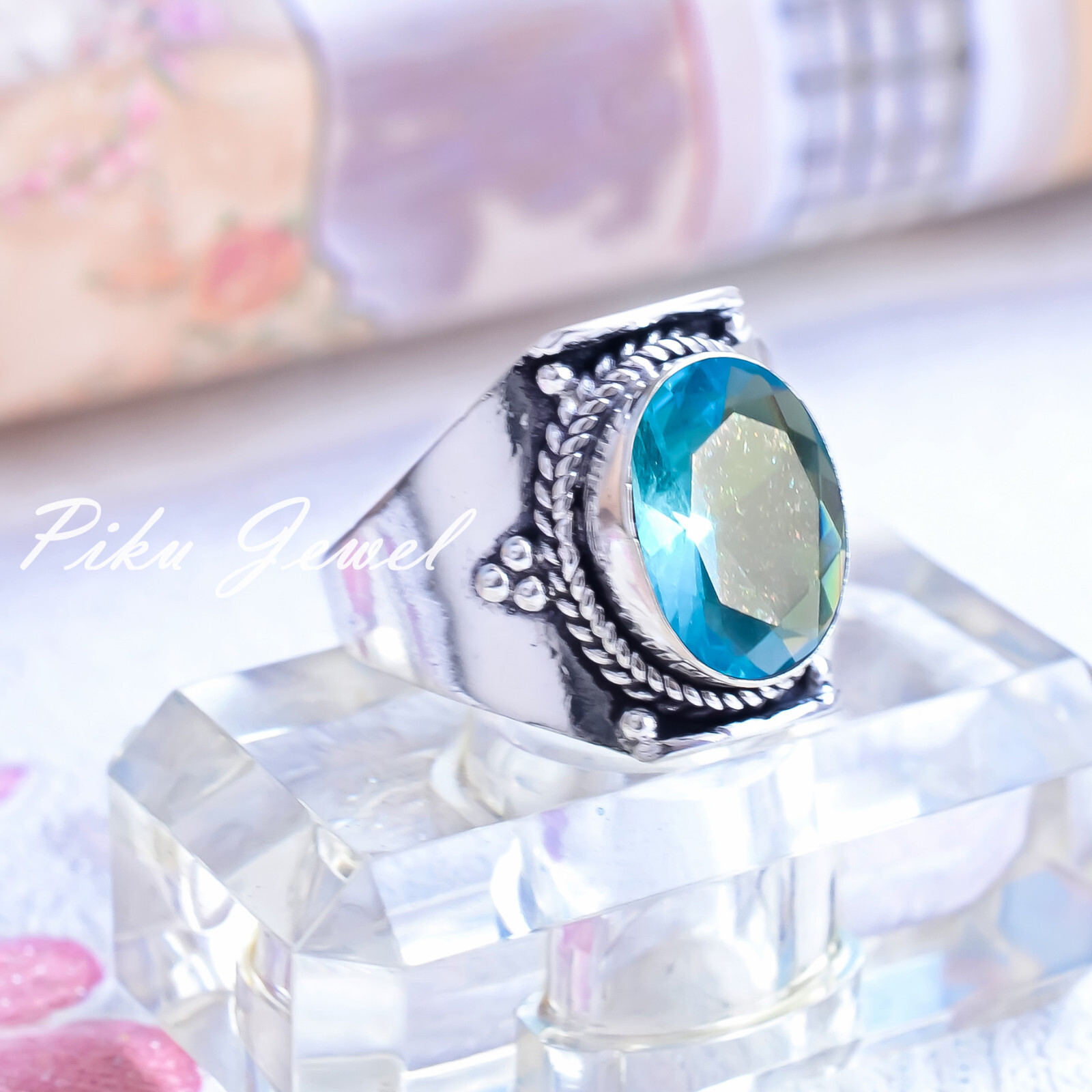 London Blue Topaz Gemstone 925 Sterling Silver Ring Jewelry Gift For ...