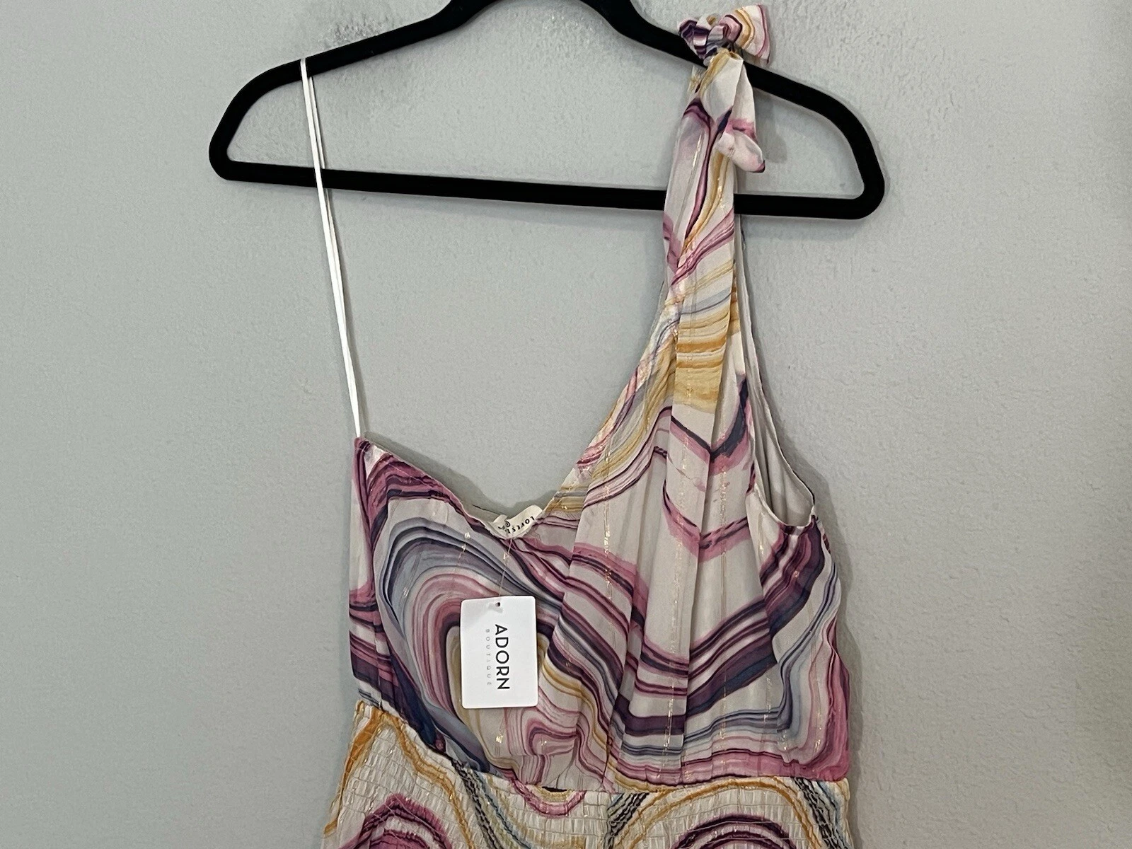 OFF WHITE Mini abito monospalla a strati Lovestitch taglia large bianco sporco prugna