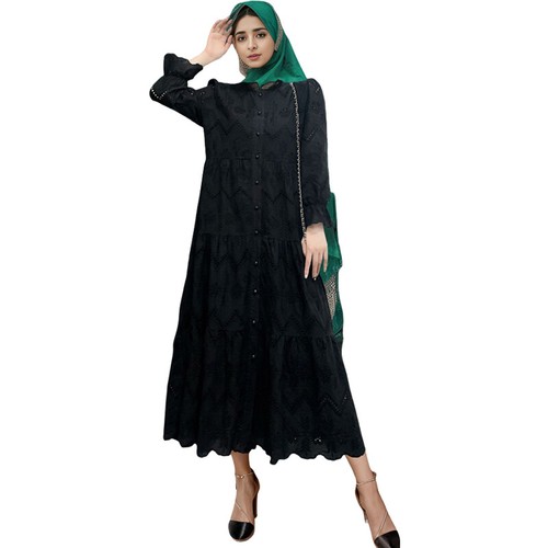 Muslim Women Fashion Lace Hollow Kaftan Maxi Dress Islamic Abaya Casual Caftan - Picture 13 of 25