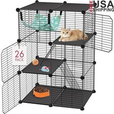 Indoor Outdoor Cat Enclosure Multi-Door Playpen W/ Hammock Durable Metal Wire US