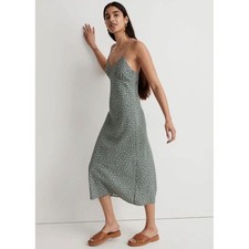 Madewell The Layton Micro Floral Slip Midi Dress Green Spaghetti Strap Women's 4