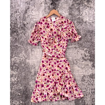 MISA Los Angeles Dress Small Womens Floral Ruffle Wrap Mini