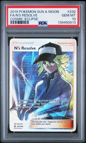 2019 POKEMON SUN & MOON COSMIC ECLIPSE #232 FULL ART/N'S RESOLVE PSA 10