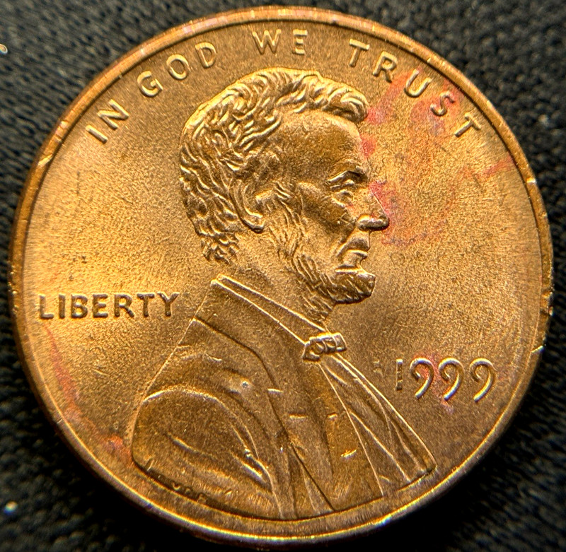 1999 Lincoln Memorial Cent 1C No Mint Mark RD AU Red Brilliant Penny Nice Coin