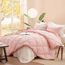 Pink King Size Comforter Set, 3 Pieces Lightweight Comforters King Size Solid...