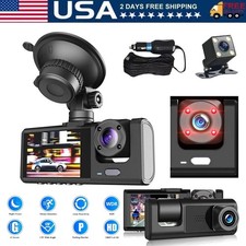 3-Lens 1080P Dash Cam w/ 32GB Card  Front Rear Inside, Night Vision, G-Sensor