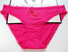 VICTORIA'S SECRET Cotton Bikini Panty S M Pink NWT Hot Pepper VS Lace Trim Shine