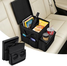 Foldable Bench Seat Center Console Car Armrest Organizer Box With 2 Large Cup H
