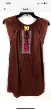 Maeve Anthropologie Dress Womens Brown Embroidered Boho Southwest Fairy Grunge 