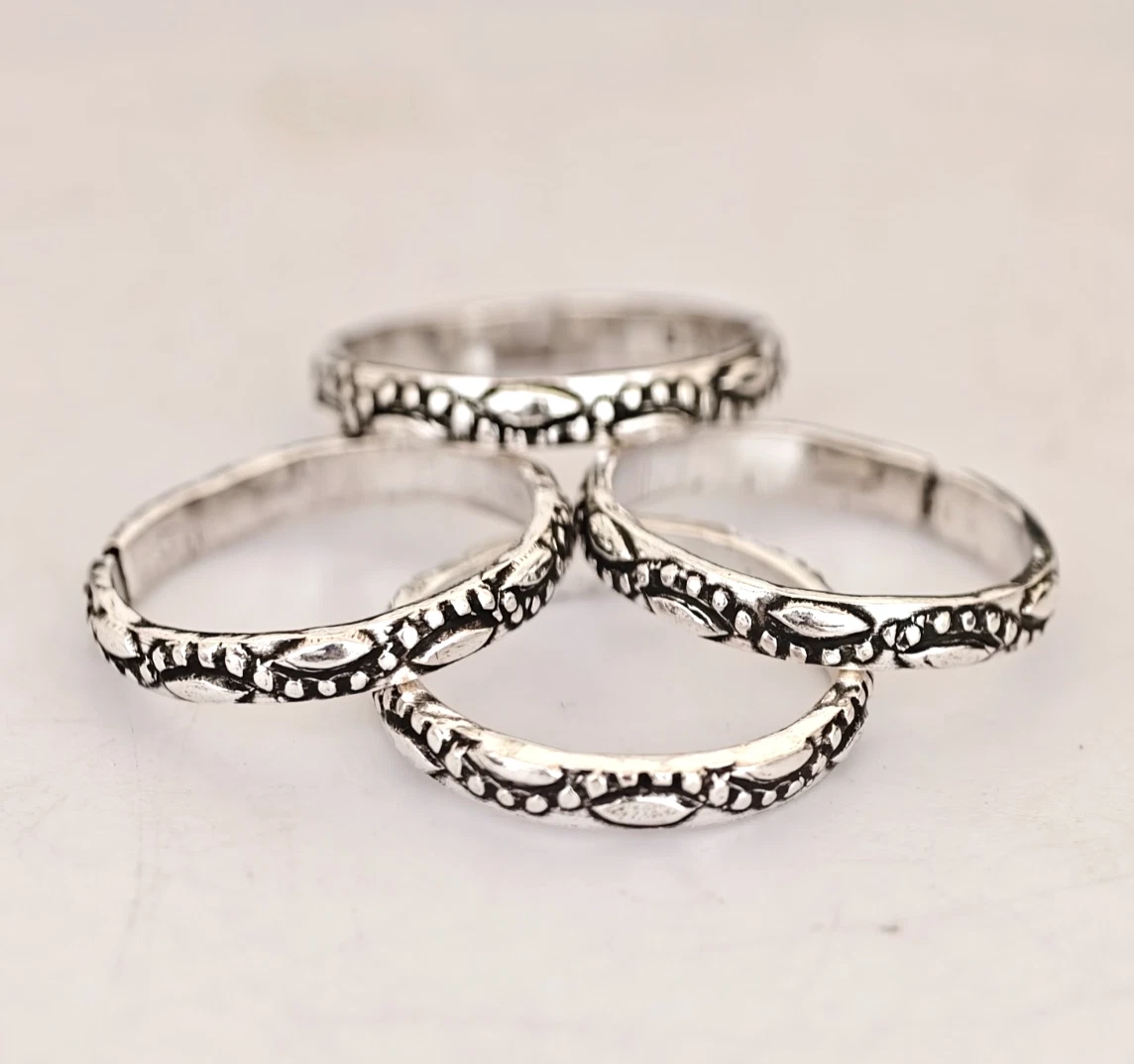 925 Silber Vintage gepunkteter Zehenring verstellbar Boho oxidiert Fußschmuck...