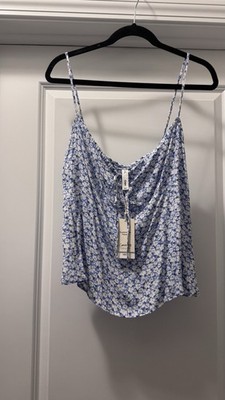 Mango MNG Casual Blue Floral Spaghetti Strap Tank Top Lightweight Size Small L