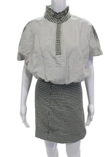 Pomander Place Women Mini Wrap Dress Set Green Check Crew Neck Size XL