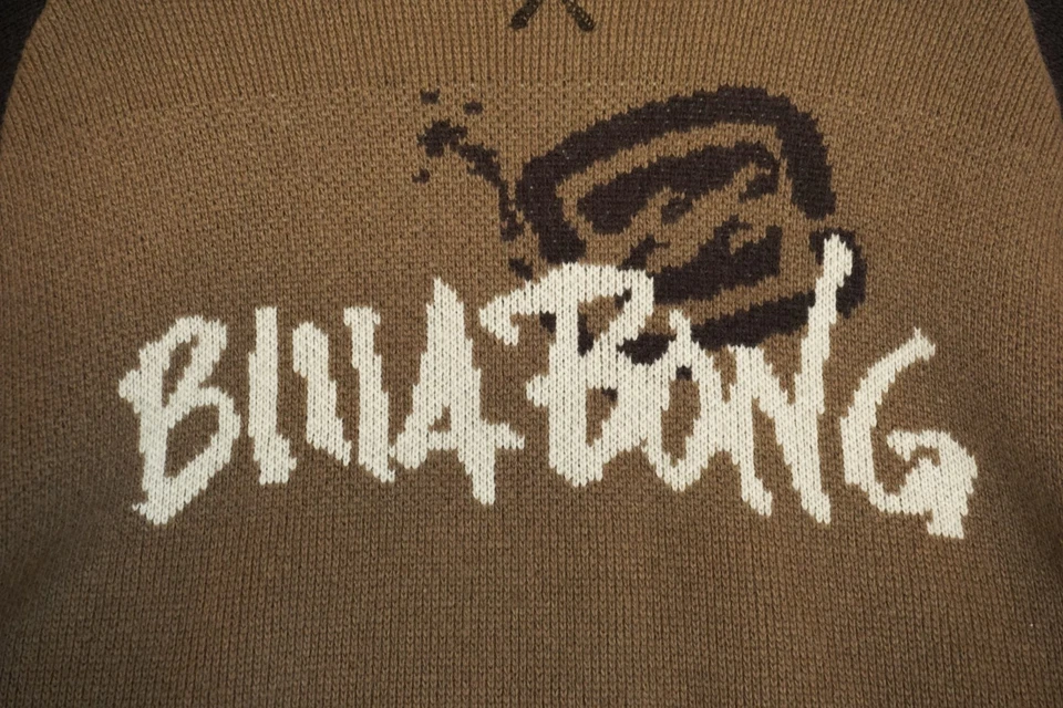 Suéter de lana tejido con logotipo grande marrón Billabong vintage para hombre L Foto 4 de 4