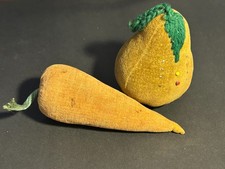 Antique 19th Century Pear & Carrot Shaped Pin Cushion Velvet Sewing Victorian