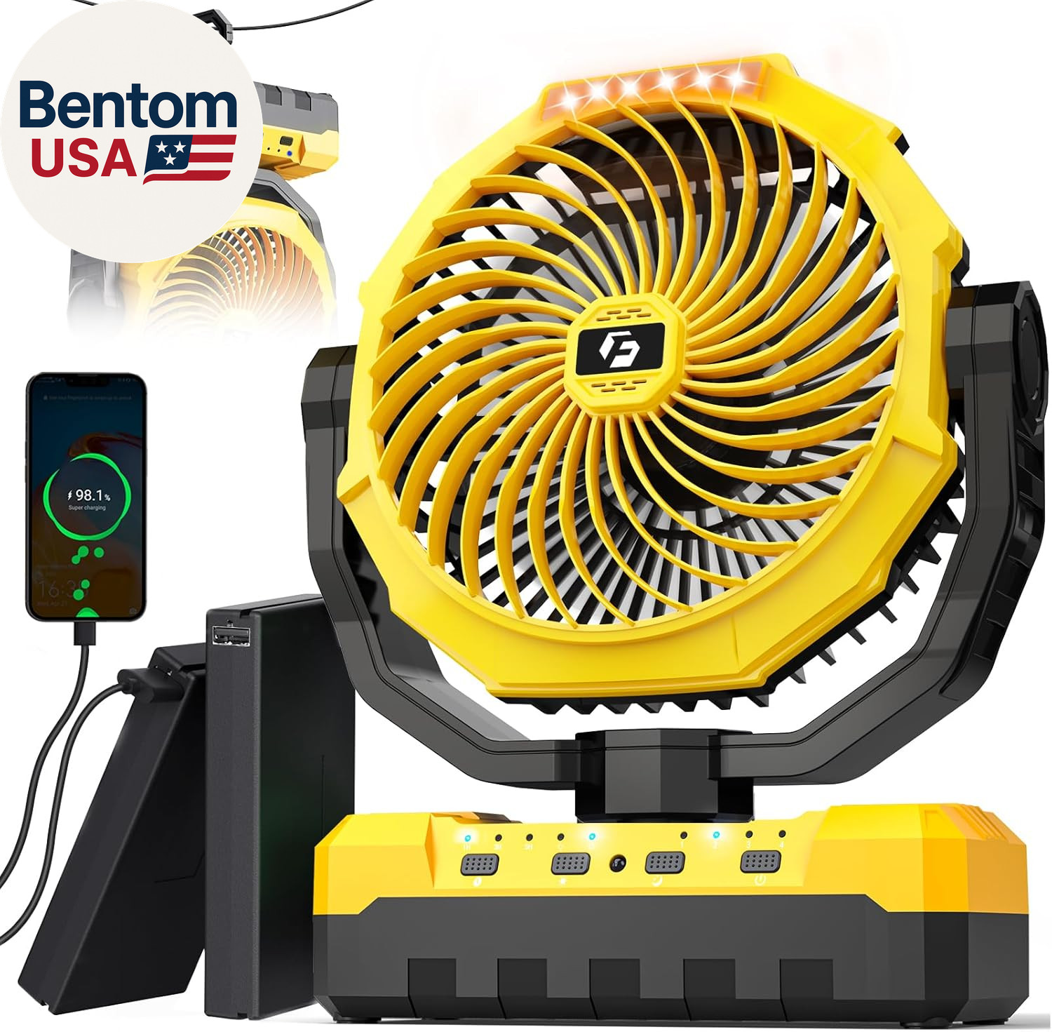 36000Mah Portable Camping Fan - 120Hrs Rechargeable Fan With Detachable Battery