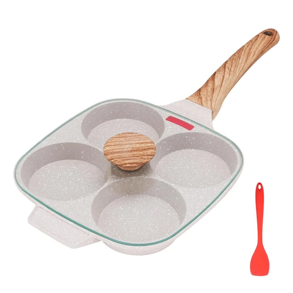 White Egg Fried Frying Pan Lid Nonstick 4 Cups Pancake Aluminum Cooker Stove
