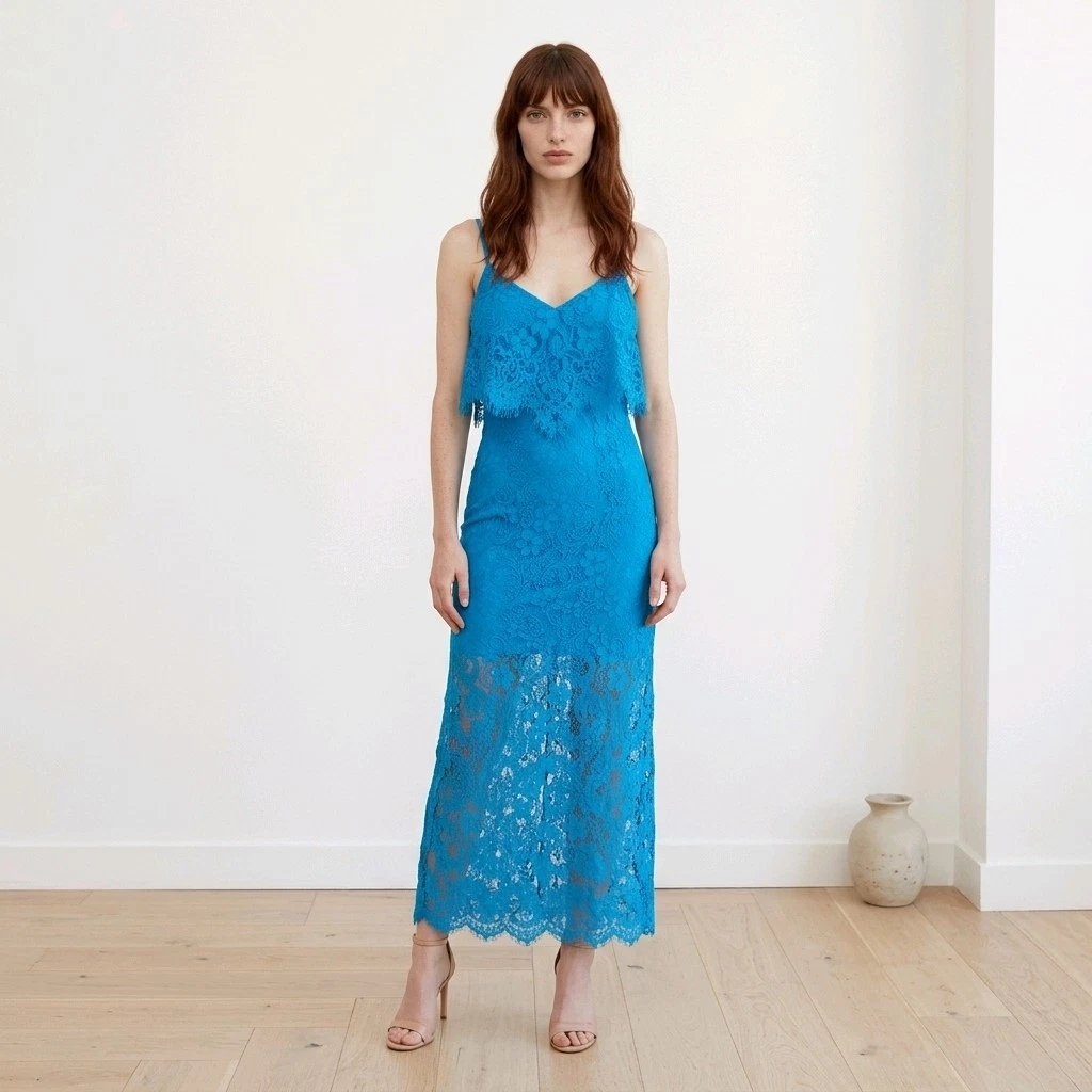 guess blue dresses Ruffled long dress