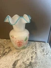 Vintage Fenton White, Blue and Pink   ruffled edge vase