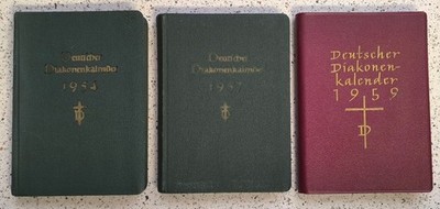 3 antike evangelische Diakonenkalender 1954 + 1957 + 1959 mit div. Einträgen