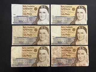 Central Bank Of Ireland £5 Pounds / Punt Banknote Set (6) LOT: 0111 022