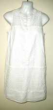 #634 Ann Taylor LOFT 4 White Dress ilet overlay Button Up lined Easter Wedding