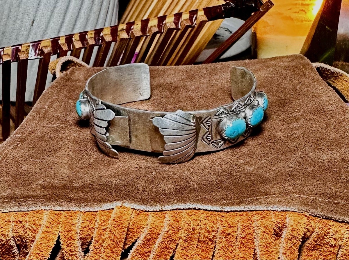 Vintage Navajo Sterling Silver & Turquoise Watch Cuff Bracelet 29g 