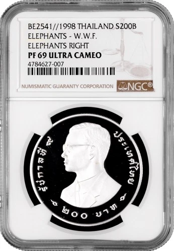 Thailand 200 baht 1998, NGC PF69, "World Wide Fund - Elephants" silver coin