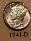 1941 D Mercury Dime 10c US Mint Silver Coin #33 BU MS Uncirculated FSB