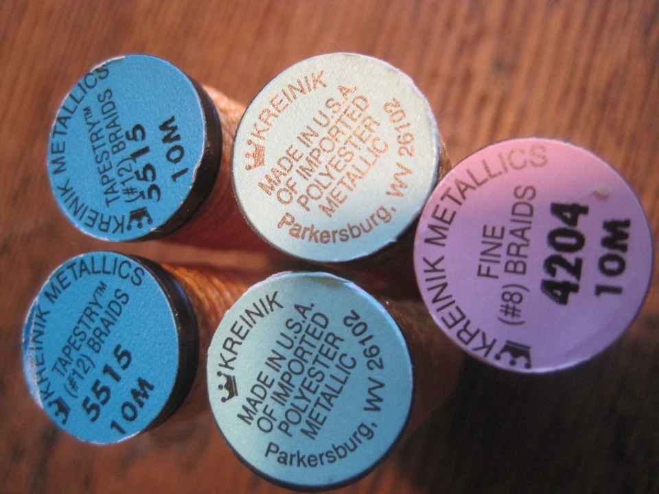 Kreinik LOT OF 5 Metallics Tapestry Braids ORANGE/GREY Thread 10M - Image 2 of 2