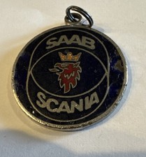 Saab-scania Blue Enamel Key Ring Fob W Return If Lost Info - Vintage Saab-scania Blue Enamel Key Ring Fob W Return If Lost Info - Vintage