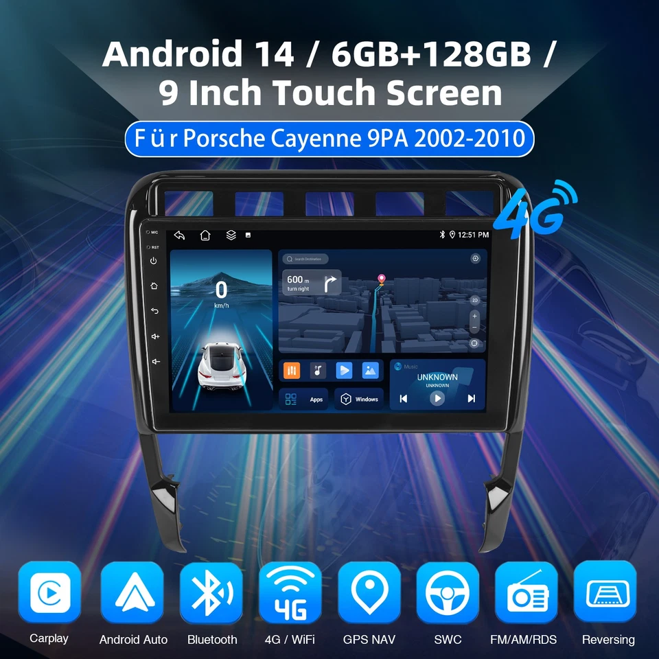 DAB+ 6+128GB CarPlay Android 14 Autoradio GPS Navi WIFI Für Porsche Cayenne 9PA - Bild 3 von 4