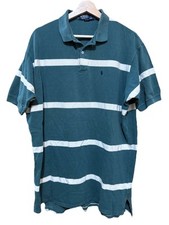 Vintage Polo Ralph Lauren Polo Shirt Made in USA Green w White Stripe 90s XL